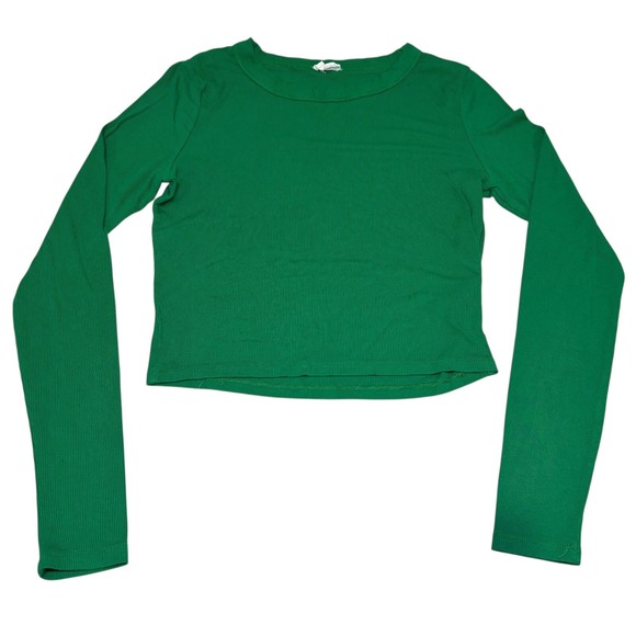 Cotton‎ On Emerald Green Long Sleeve Crop Top Large Y2K Layering Vibrant Bold - Picture 2 of 7